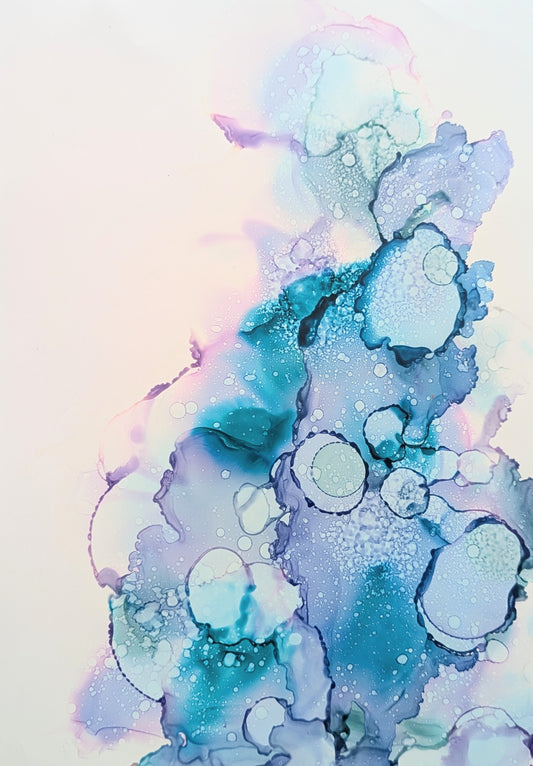 Blue Alcohol Inks on Paper